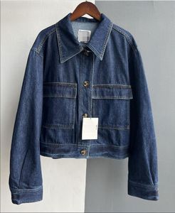 2024 toteme new deep blue cotton short vintage denim jacket jacket casual versatile top