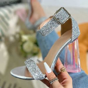 Отсуть обувь liyke Brand Fashion Sequined Cloth Trade Toman Toman Transparent Strange High Heels Sexy Sandal Fame Wedding Sandalias Mujer H240403