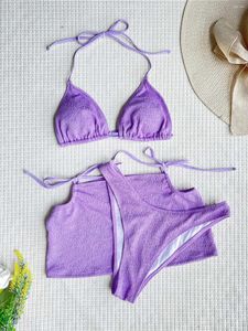 Kobiety strojów kąpielowych 3 szt. Z spódnicą pomarszczoną brazylijskie bikini kobiety żeńskie kostiuch kąpielowy trzyczęściowy zestaw Bather Bathing Swit Swim K3923
