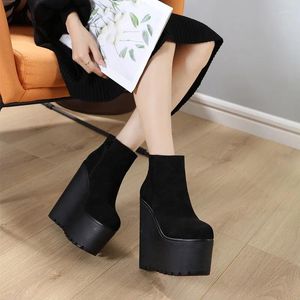 Boots Platform Wedges High Heel Shoes 16cm Black Woman