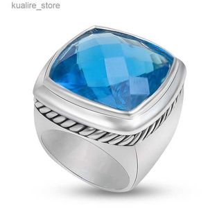Кластерные кольца 20 мм подушка вырезать синий кубический цирконий кольцо кольца Unisex Twisted Design Коктейль свадебные украшения для женщин L240402