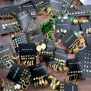 Brincos por atacado 12 conjuntos /lot brincos boho conjunto para mulheres coreanas Brincos geométricos de craques de metal de metal jóias de breol de metal