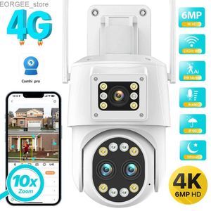 その他のCCTVカメラ4G SIMカードIPカメラ4K HD 10Xズーム3レンズデュアルスクリーンWIFI PTZカメラ2KオートトラッキングCCTV P2PビデオサーベイランスCAMHI Y240403