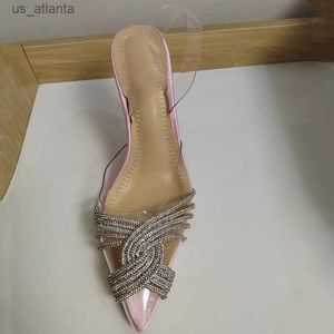 Dress Shoes Brand Bling Rhinestones Women Pumps Fashion Clear PVC Slingabacks Stiletto High heels Summer Female Wedding Bridal H240403P2C7