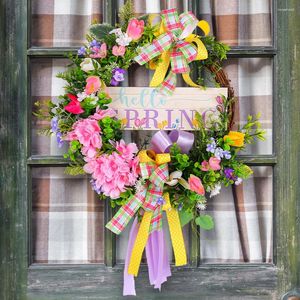 Decorative Flowers Easter Wreath With Bow 35x40cm Hanging Garland Fabric Colorful Ribbon Front Door Wall Garden Decoration