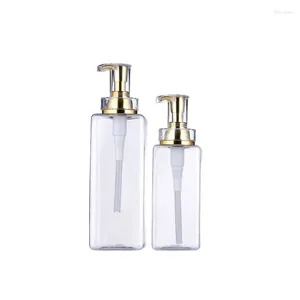 Förvaringsflaskor 10st Clear Refillable Bottle Square Plastic Cosmetic Packaging Gold Pump tom schampo Lotion 200 ml 300 ml 400 ml 500 ml