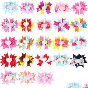 Hårtillbehör baby Barrettes bow flickor klipp alla hjärtans dag hjärttryck bowknot clip barn grosgrain band prickar hårnålar för småbarn otznv