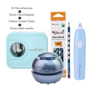 Sharpeners Electric Sharpener Set för pennor Kawaii Stationery Automatic Desktop Damm Renare Mekaniska raderare Kids School Supplies