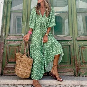 Urban Sexy Dresses Summer Puff Slive Boho Maxi Dress Womens Elegant 2024 Casual Flower Dress V-Neck Loose Holiday Beach Dress Party Tank Top Y240402