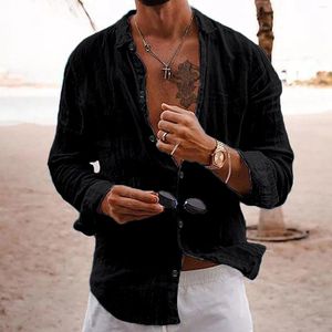 Camisas casuais masculinas para homens Ultrathin Button Abaixo a camisa de praia de manga comprida T Outdoor