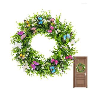 Decorative Flowers Front Door Spring Wreath Garland Sign Artificial Decor Rustic Welcome With Butterfly