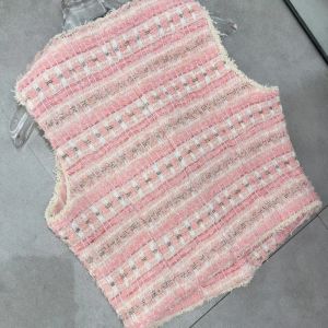 Fransk liten doftande sommar lyxig tweed tank tops kvinnor kläder rosa tofs väst kappa kvinnliga outwear