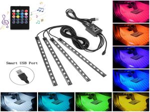 Bil LED -remsa lampor 4st 48 lysdioder USB Interiör Light Multicolor Music Strips Lighting Under Dash Lamp Kit med Sound Active Func5875151