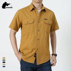 Camisas de carga masculinas de verão de verão Overshirt Bloups de manga curta múltiplos bolsos camisas casuais roupas masculinas 5xl a0f08 240326