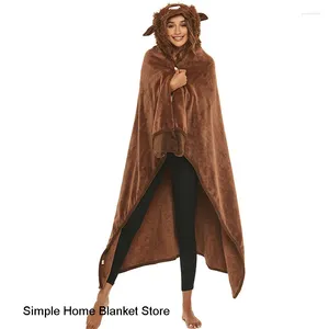 Blankets Winter Warm Cartoon Cute Animal Embroidery Brown Yak Cloak Home Robe Lazy Blanket Girl Hoodie Shawl Cozy Cape