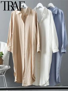 Traf Gal White Shirt Dress for Women Oversize Casual Linen Cotton Loose Lady Long Rleeve Midi Bluzka 240403