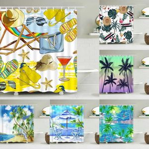 Shower Curtains Sunlight Beach Waterproof Fabric 3D Printing Palm Tree Bath Curtain For Bathroom Bathtub Decoration With Hooks