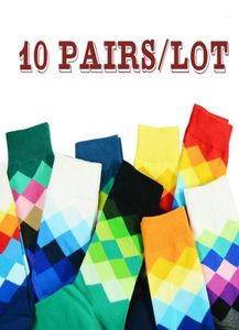 Men039s Socks CottonMen Pattern Parters Parters Crew Colored Funny Happy 10 Pairslot Cool Man Sox Gift Long Harajuku Designer Calcetine8472692