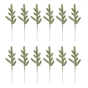 Decorative Flowers 12pcs 17cm Artificial Pine Leaves Branches Green Plants For DIY Garland Wreath Christmas Embellishing And Home Garden