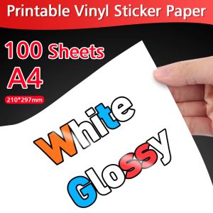 Pens 10/20/30/40/50/100 Sheets Printable Vinyl Sticker Paper A4 White Glossy Waterproof Selfadhesive Copy Paper for Inkjet Printer