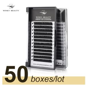 Eyelashes 50 caixas/lote atacado de alta qualidade coreana pbt fiber parque de gama extensões de cílios privado logotipo mega volume de cílios Extensão