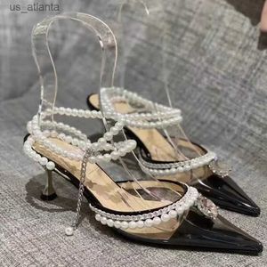 Scarpe eleganti moda chiara plexiglass women sandals cristallo perle caviglia tacchi alti tacchi gladiatore primavera estate ballo di ballo h240403rojb