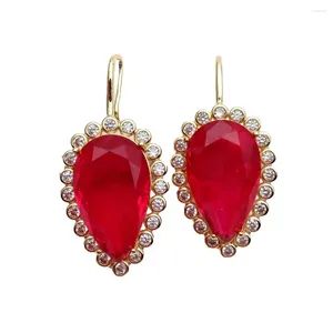 Kolczyki Dangle Y.ing Big Teardrop Red Quartz CZ Crystal Hook dla kobiet luksusowa biżuteria