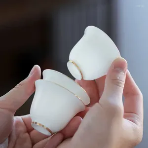 カップソーサーマトンファットジェイドホワイト磁器茶カップ中国語セットセラミックマスターアウトラインゴールド家庭用茶cup水