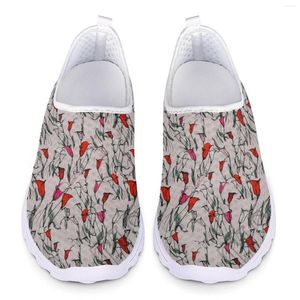 Sapatos casuais rosa floral flores padrão luz mocassins mulheres tênis mulher apartamentos senhoras deslizamento para adolescentes meninas 2024 plus size