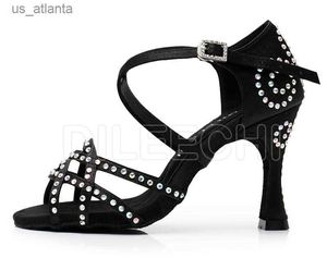 Dress Buty Dileechi Womens Party Dance Satin Shining Rhinestone Sofe Sole Sole Latin Salsa Heel 5cm-10cm H240403xyie