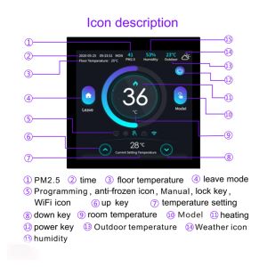Termostato doméstico inteligente de Tuya Wifi para a temperatura de aquecimento elétrico da caldeira a gás com temperatura externa interna, previsão do tempo