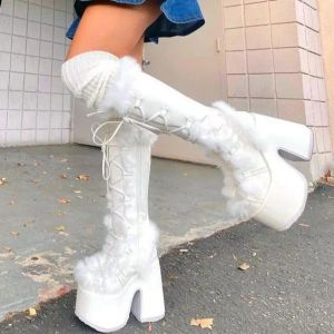 Botas ippeum bratz sapatos azul vigilância chunky plataform botas lolita snow snow macus góticos barcos de joelho y2k sapatos de boneca para mulheres