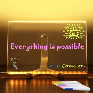 Tablets USB Night Light Message Board Erasable Clear Acrylic GlowintheDark Drawing Board with 7 Watercolor Pencils Children's Gifts