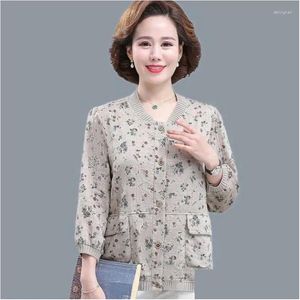 Womens Jackets Middle-Aged Mother Printing Short Coat 2024 Spring Autumn Style Fashion Single-Breasted Female Loose Baseball Uniform D Ot15V