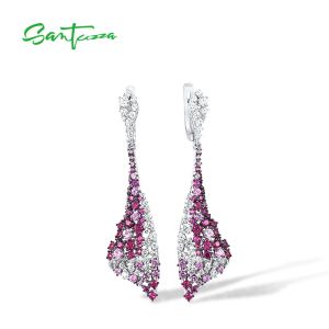 Earrings SANTUZZA Silver Earrings For Women 925 Sterling Silver Gradually Pink Red Stones White CZ Long Dangling Earrings Fine Jewelry