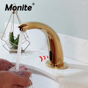Waschbecken Wasserhähne Monitbecken goldener Wasserhahn automatisch Touch freier Sensor Festes Messingdeck montiert kalt Wassermischungshahn montiert