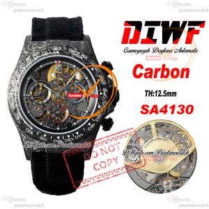 DIW Carbon SA4130 Automatic Chronograph Mens Watch Diwf Skeleton Gold Gold Dial Black Nylon Strap Super Edition نفس البطاقة التسلسلية presime ptrx f2