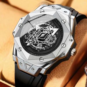 Armbanduhr Binbond 2024 Männer Fashion Steel Case Watch für Silikongurt Business Luxus Quarz Wrist Uhren Herren Montre