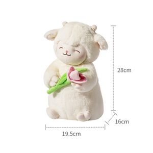 Super Soft Doll Sweet White Sheep Lam Hold Tulpan Flower Plush Doll mjuk fylld lamm med tulpan Plushie Toy Söt gåva till barn