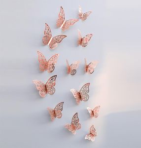 12pcsset Rose gold 3D Hollow Butterfly Wall Sticker for Home Decor Butterflies stickers Room Decoration for Party Wedding Decor8969424