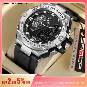 Wristwatches SANDA 2024 Sport Military Men's Watches 50M Waterproof Dual Display Wristwatch Male Clock Stopwatch Relogio Masculino