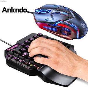 キーボードankndoラップトップタブレットゲームキーボードマウスRGB LEDバックライトミニゲームキーボード39キーシングルハンドキーボード2404