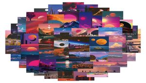 50pcsset Poster kleiner wasserdichte Skateboardaufkleber Cartoon Sonnenuntergang Illustration Landschaft für Notebook Laptop Flaschenhelm Auto 2457099