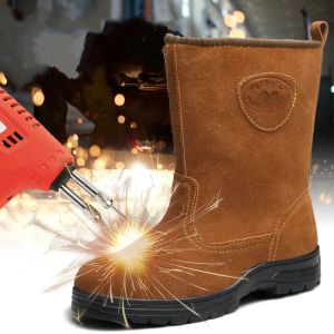 Boots Plus Size Men Fashion Steel Toe Covers Work Boots Cow Suede Leather Welding Shoes Worker Safety Boot High Top Security Botas Man