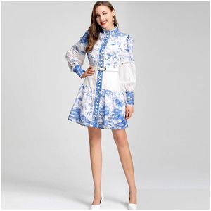 Runway Dresses Womens Stand Collar Long Sleeves Floral Printed Hollow Out Fashion Casual Short Dress Vestidos Drop Delivery Apparel Cl Dhsbi
