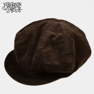 Berets Bronson Vintage Corduroy Flat Cap Winter Classic Men's Sboy Hat Driving Brown