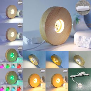 1PC 10cm Wood Light Base Rechargeable Wooden LED Light Rotating Display Stand Lamp Holder Lamp Base Art with Power adapter