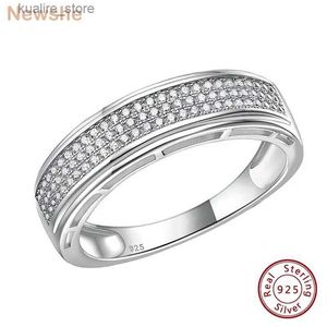 Cluster Rings Newshe Genuine 925 Sterling Silver Promise Wedding Rings for Men Half Eternity Round Cut AAAAA Grade Zircon Jewelry Size 8-13 L240402