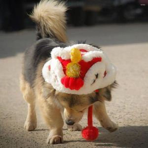 Vestuário de cão decorativo leão-dança chapéu quente estilo chinês leões chapelaria forma de leão macio animal de estimação ano lanterna festival