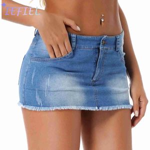 Urban Sexy Dresses Womens Hot Girl Frayed Hem Denim Pencil kjol Casual dragkedja Flyfickor Slim Fit Miniskirt Jeans 2443